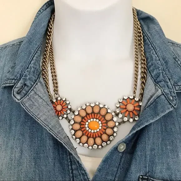 J. Crew Orange and Tan Statement Necklace - Picture 9 of 10